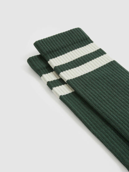 Cotton-Blend Double-Stripe Socks in Pine Green/Ecru Men | Reiss