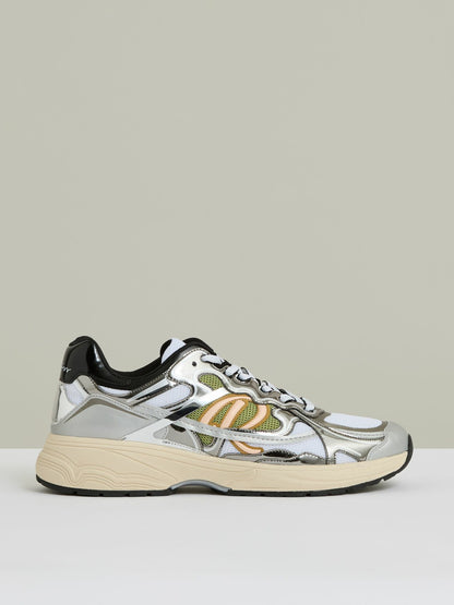 Overlay Logo Running Trainers in Gunmetal/Black Men | Reiss