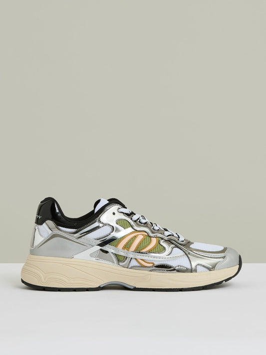Overlay Logo Running Trainers in Gunmetal/Black Men | Reiss