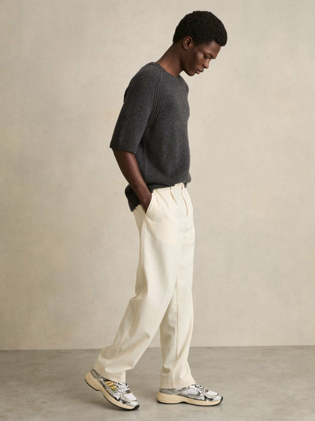Overlay Logo Running Trainers in Gunmetal/Black Men | Reiss