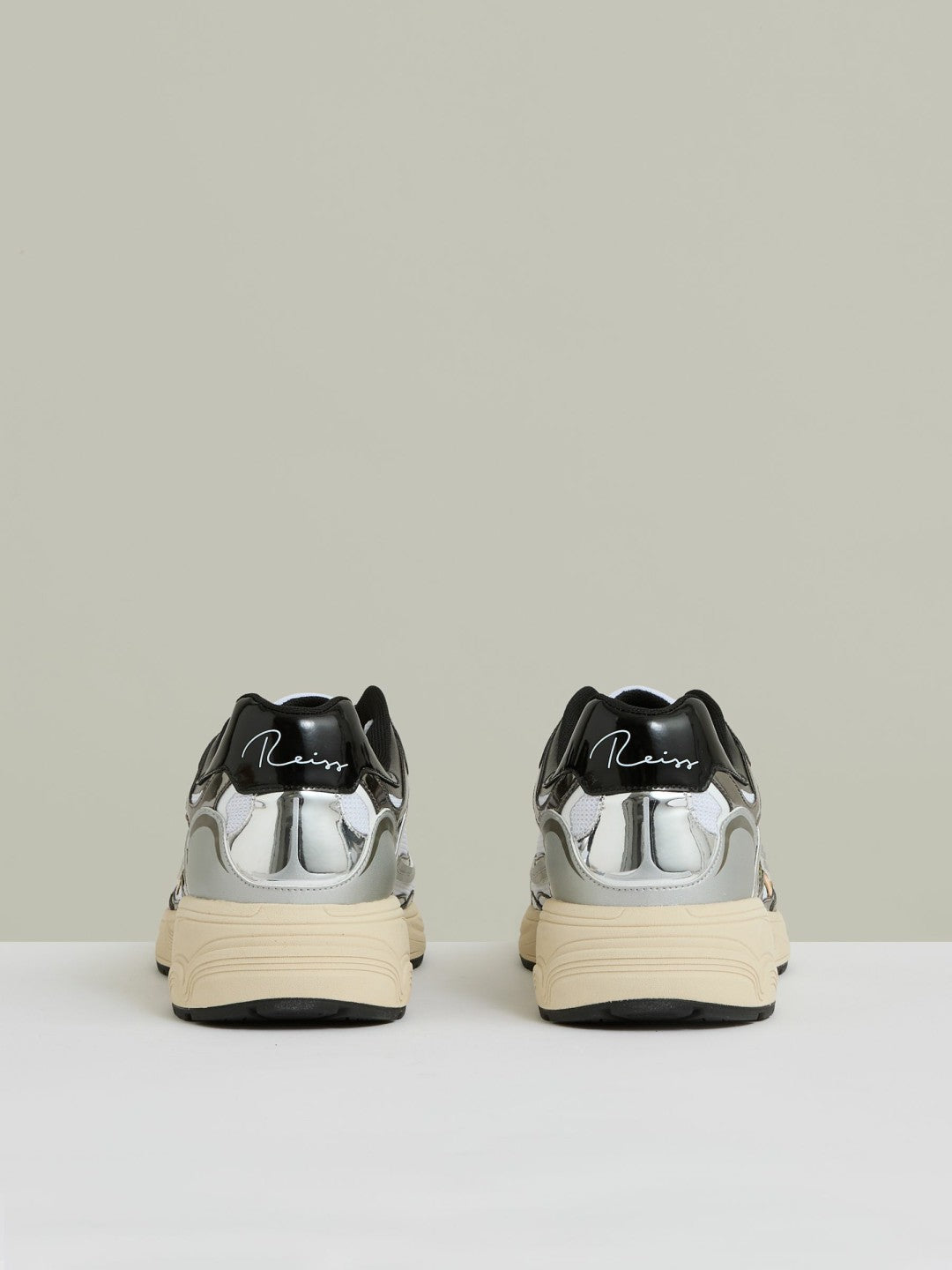 Overlay Logo Running Trainers in Gunmetal/Black Men | Reiss