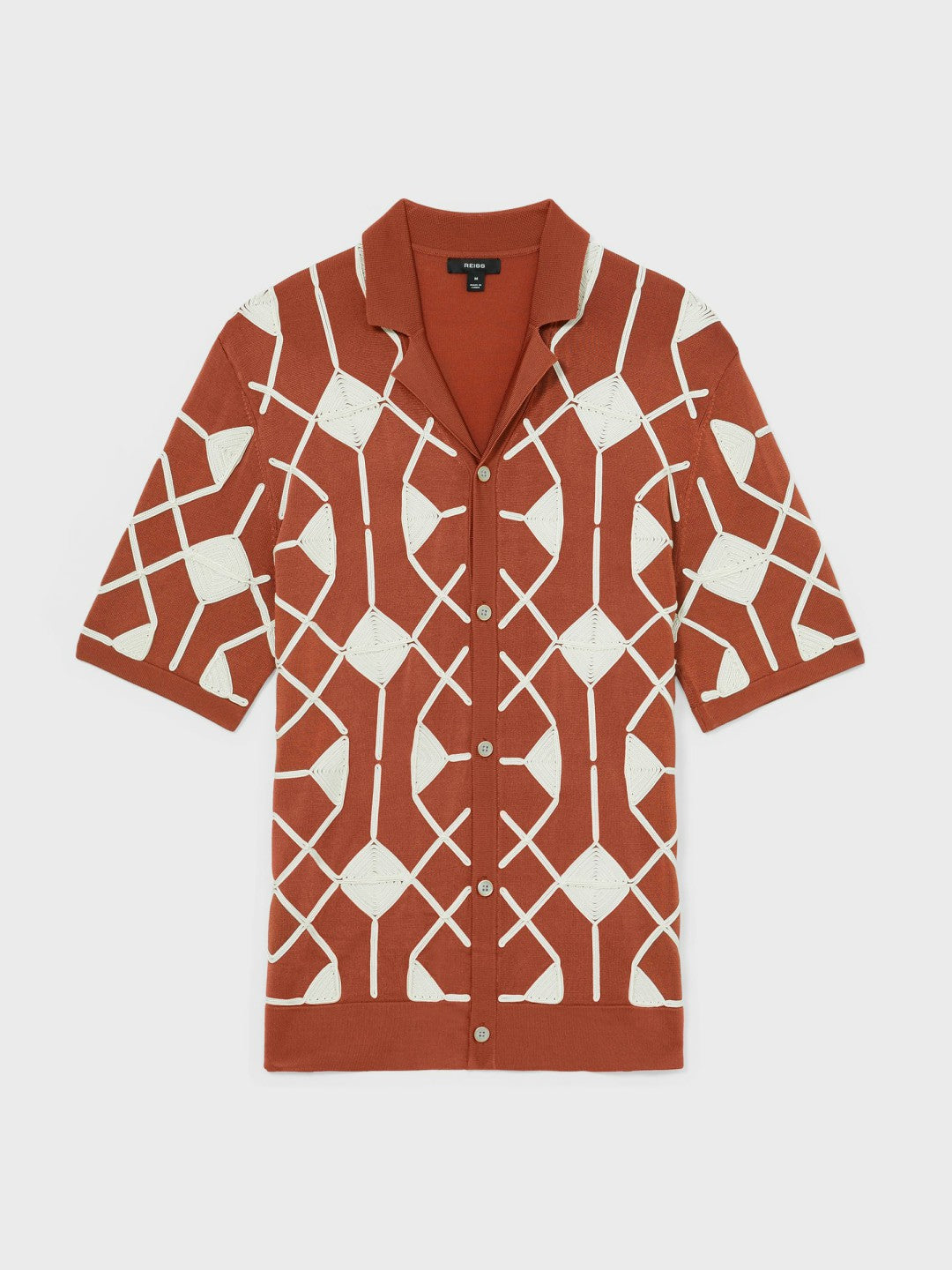 Geometric Embroidery Knit Shirt in Paprika Red Men | Reiss