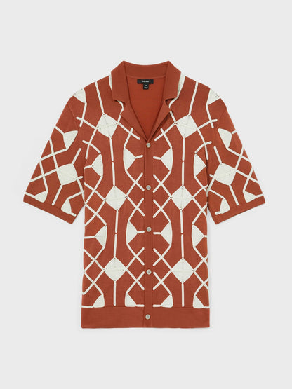 Geometric Embroidery Knit Shirt in Paprika Red Men | Reiss