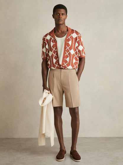 Geometric Embroidery Knit Shirt in Paprika Red Men | Reiss