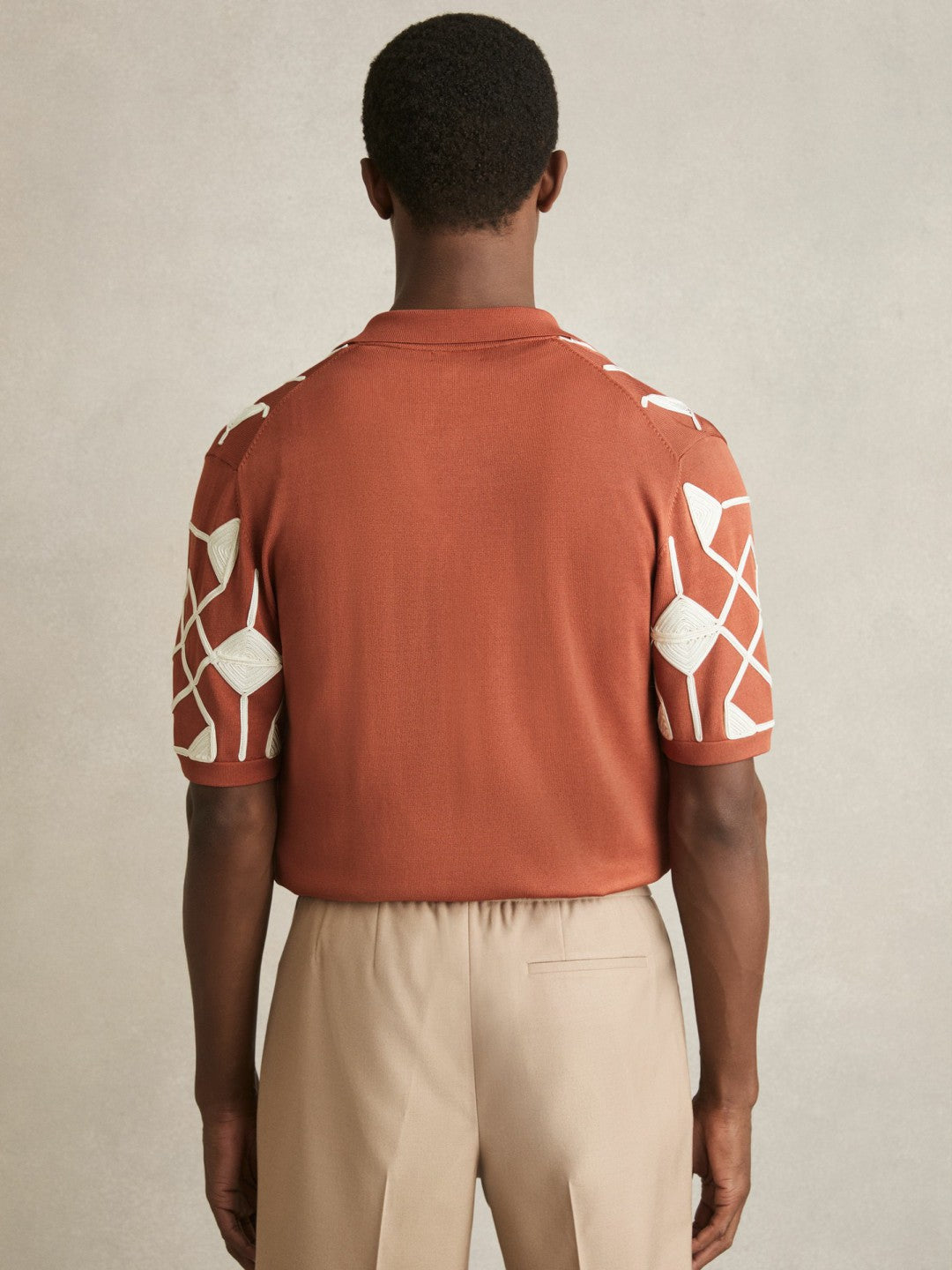 Geometric Embroidery Knit Shirt in Paprika Red Men | Reiss
