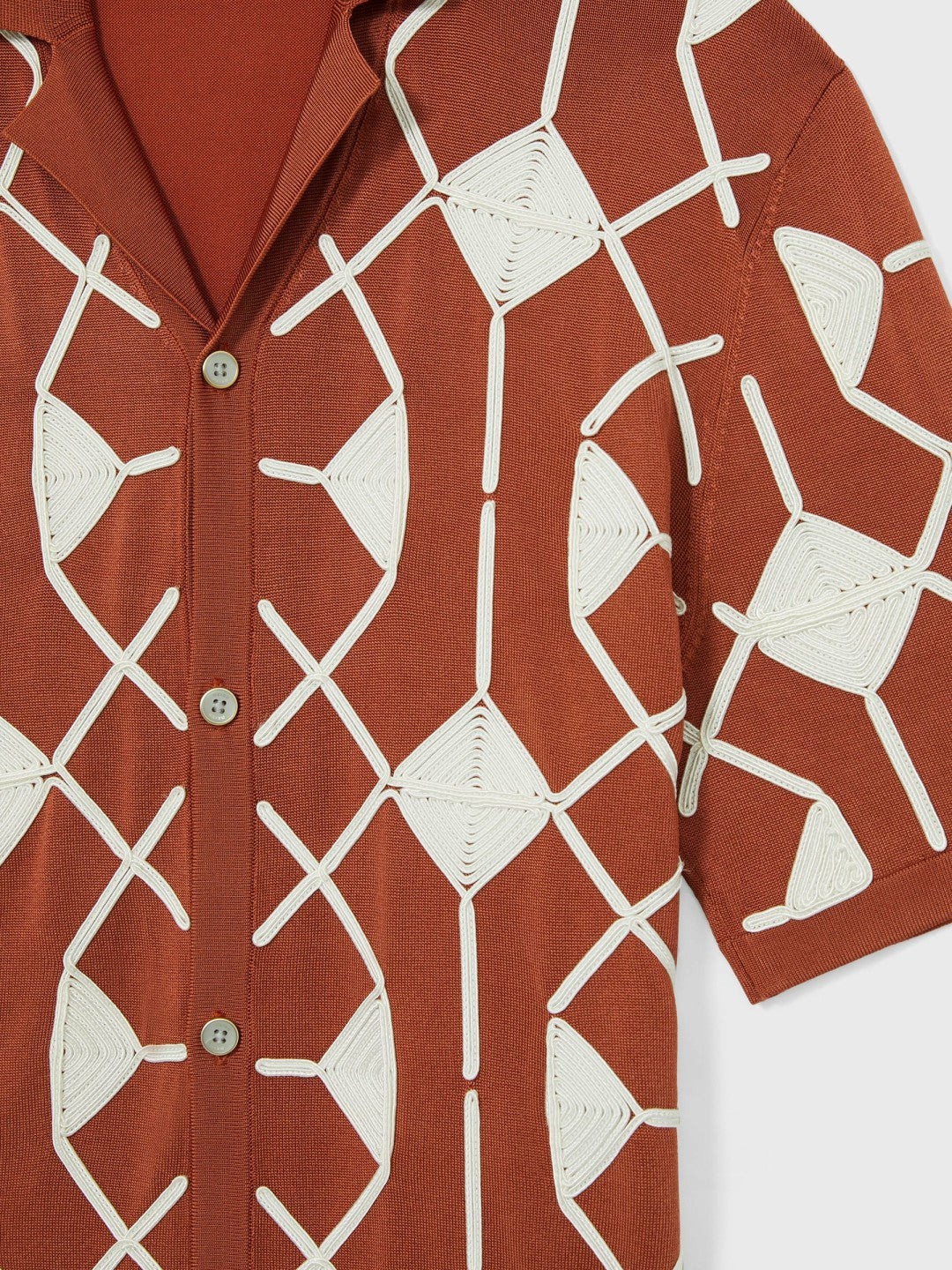 Geometric Embroidery Knit Shirt in Paprika Red Men | Reiss