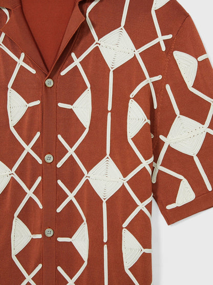 Geometric Embroidery Knit Shirt in Paprika Red Men | Reiss