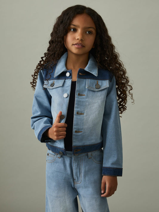 9-13 yrs Patchwork Two-Tone Denim Jacket in Blue Children & Baby | Reiss