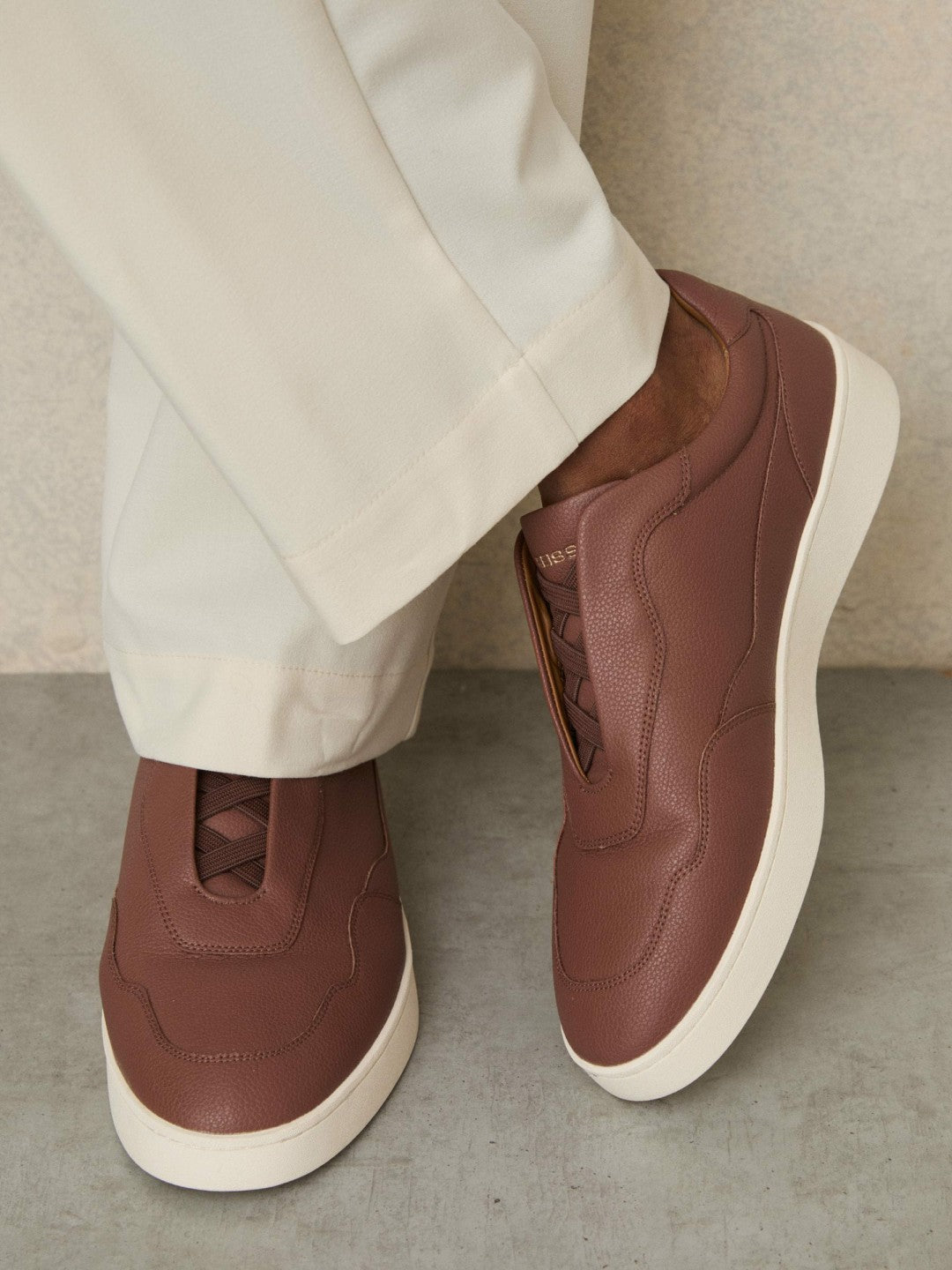Leather Elasticated-Lace Trainers in Terracotta Brown Men | Reiss