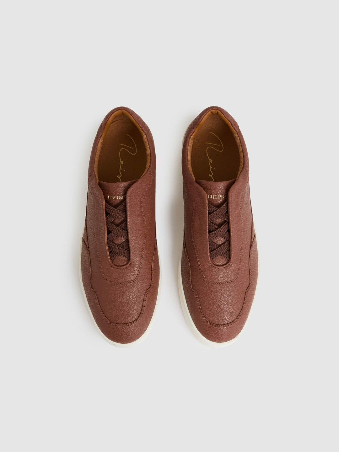 Leather Elasticated-Lace Trainers in Terracotta Brown Men | Reiss