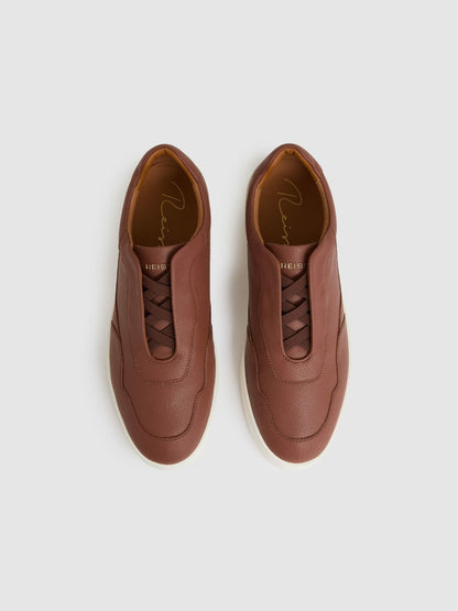 Leather Elasticated-Lace Trainers in Terracotta Brown Men | Reiss