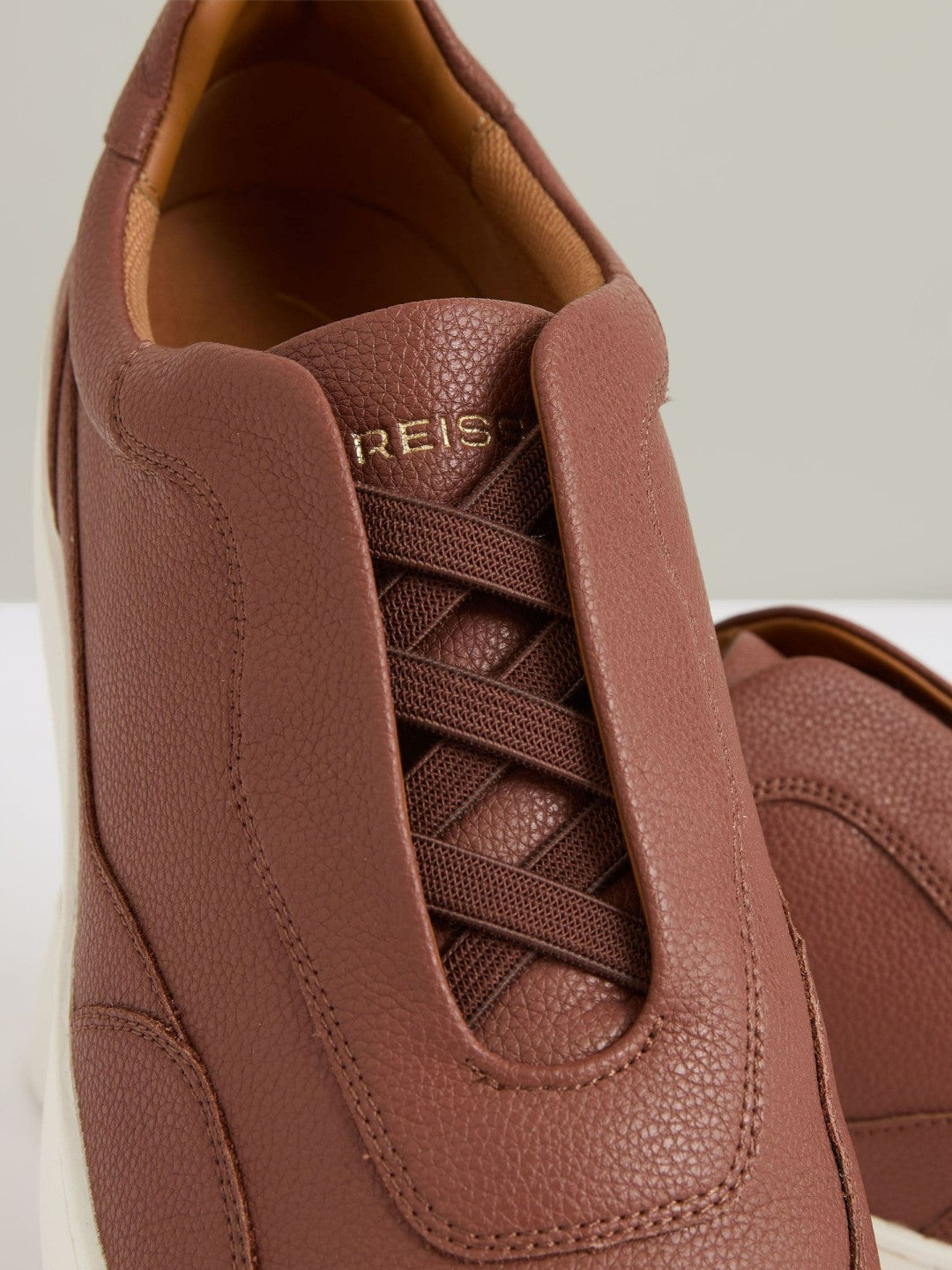 Leather Elasticated-Lace Trainers in Terracotta Brown Men | Reiss