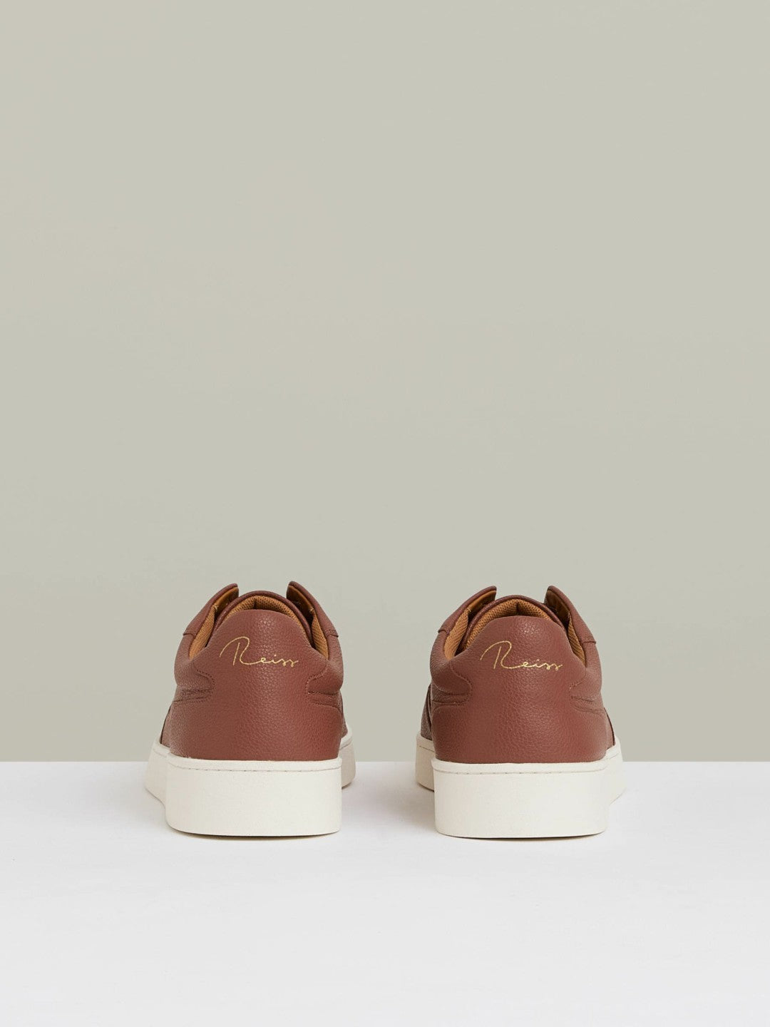Leather Elasticated-Lace Trainers in Terracotta Brown Men | Reiss