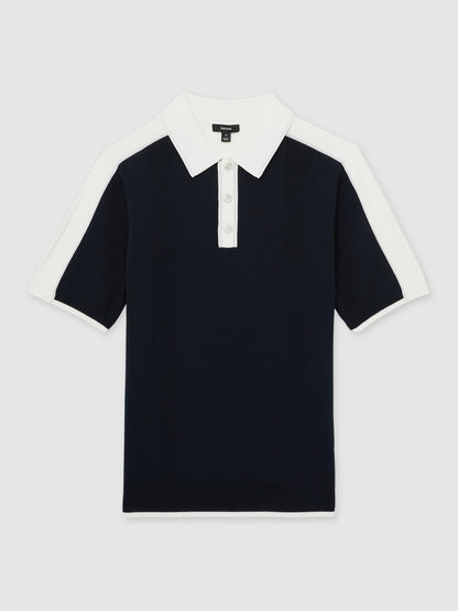 Colour-Block Knit Polo Shirt in Navy/White Men | Reiss
