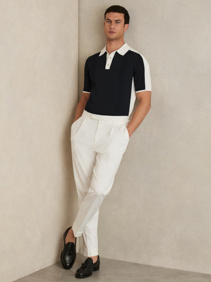 Colour-Block Knit Polo Shirt in Navy/White Men | Reiss