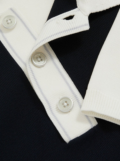 Colour-Block Knit Polo Shirt in Navy/White Men | Reiss