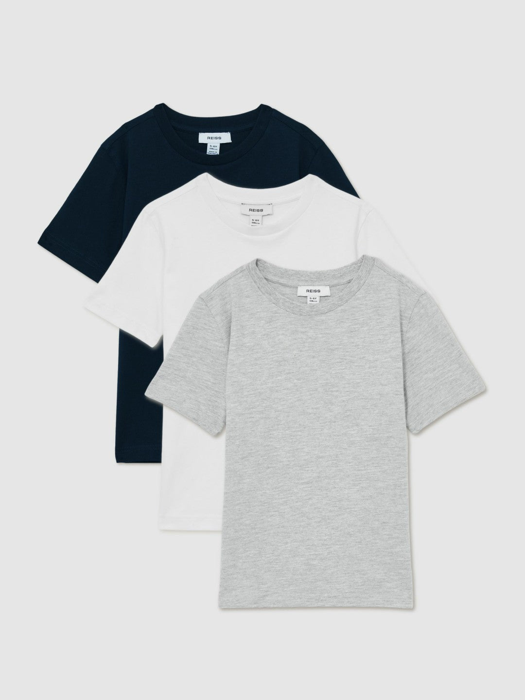 3-9 yrs Cotton Crew-Neck T-Shirts 3 Pack in White/Navy/Soft Grey Children & Baby | Reiss