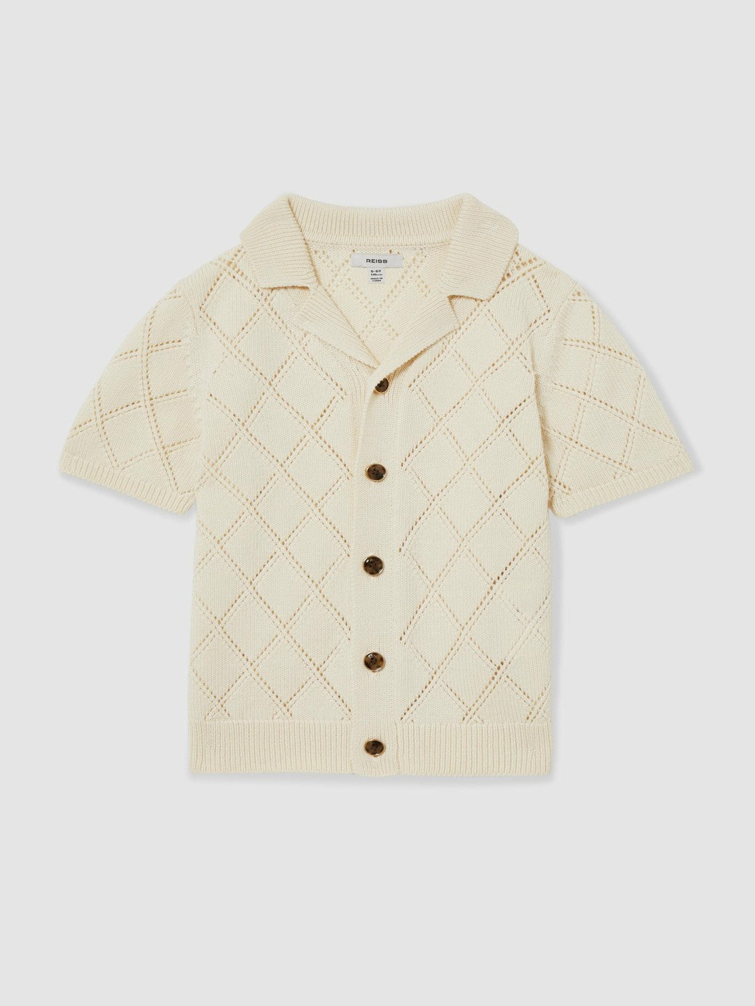 3-9 yrs Cotton Blend Diamond Knit Shirt in Off White Children & Baby | Reiss