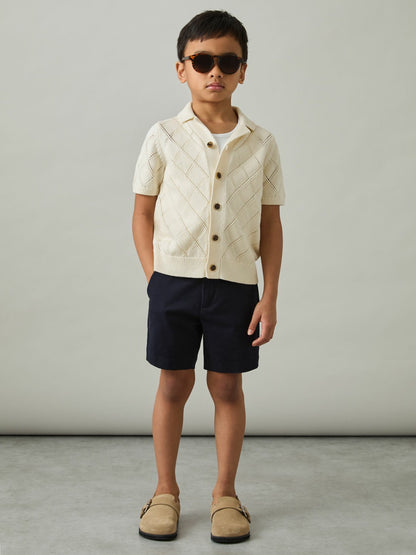 3-9 yrs Cotton Blend Diamond Knit Shirt in Off White Children & Baby | Reiss