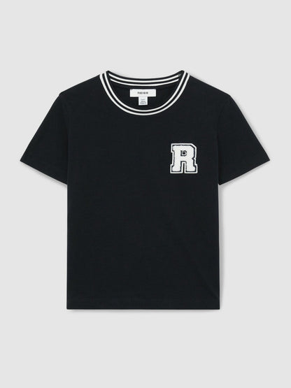3-9 yrs Cotton Letter Patch T-Shirt in Navy Children & Baby | Reiss