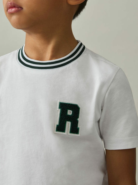9-13 yrs Cotton Letter Patch T-Shirt in White Children & Baby | Reiss