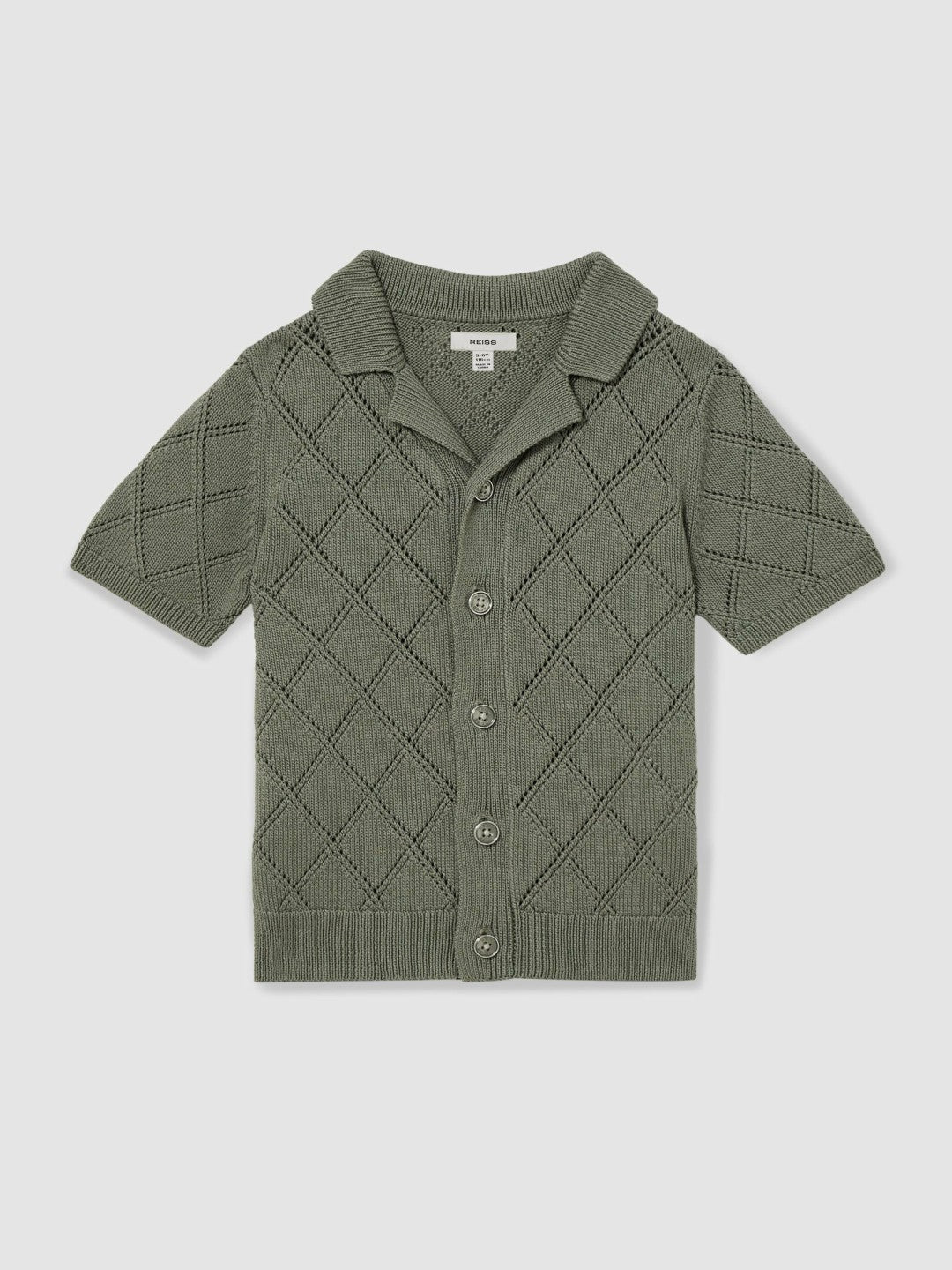 3-9 yrs Cotton Blend Diamond Knit Shirt in Dark Sage Children & Baby | Reiss