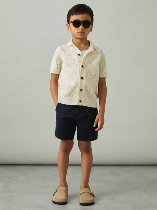 9-13 yrs Cotton Blend Diamond Knit Shirt in Off White Children & Baby | Reiss