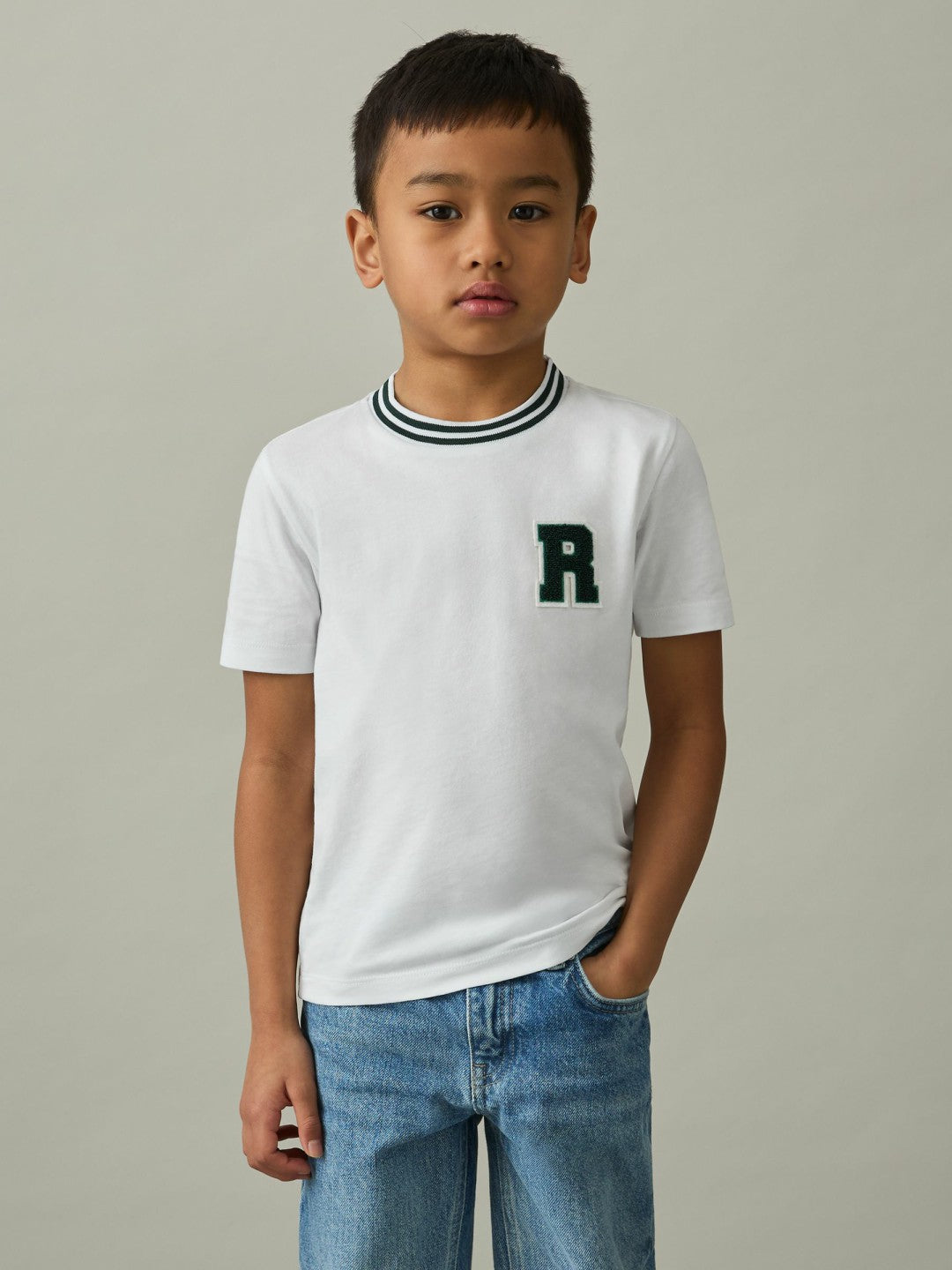 3-9 yrs Cotton Letter Patch T-Shirt in White Children & Baby | Reiss