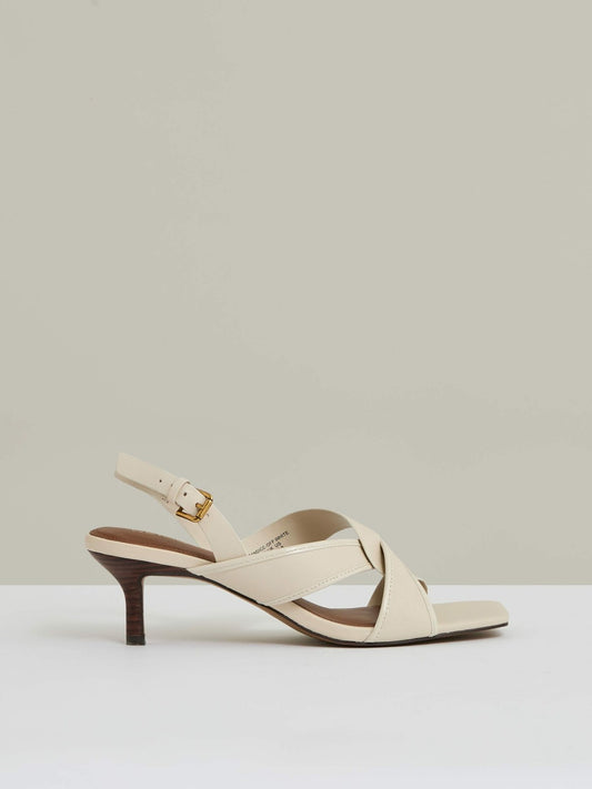 Leather Link-Strap Low-Heel Sandals in Off White Women | Reiss