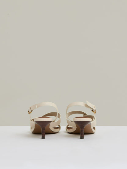Leather Link-Strap Low-Heel Sandals in Off White Women | Reiss