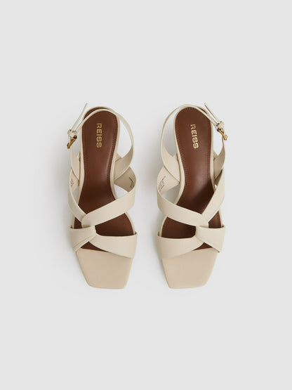 Leather Link-Strap Low-Heel Sandals in Off White Women | Reiss