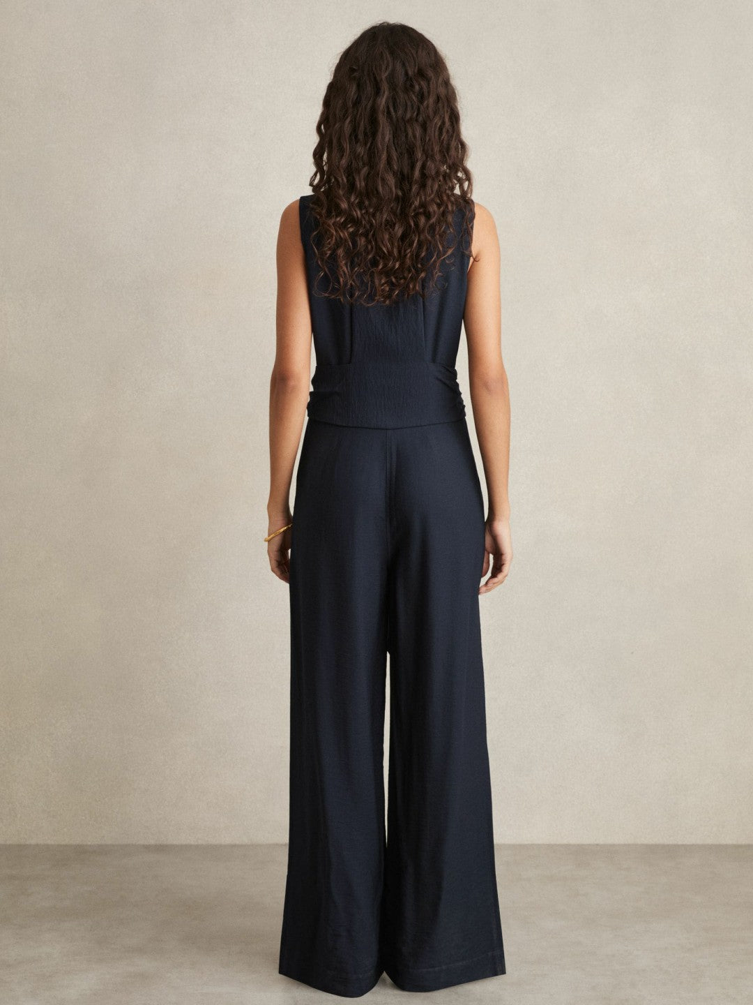 Petite Wide-Leg Belted Jumpsuit in Navy Women | Reiss