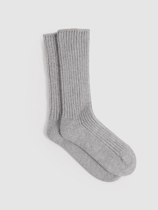 Rib-Knit Socks With Cashmere in Grey Women | Reiss