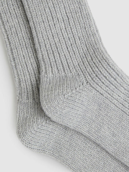 Rib-Knit Socks With Cashmere in Grey Women | Reiss