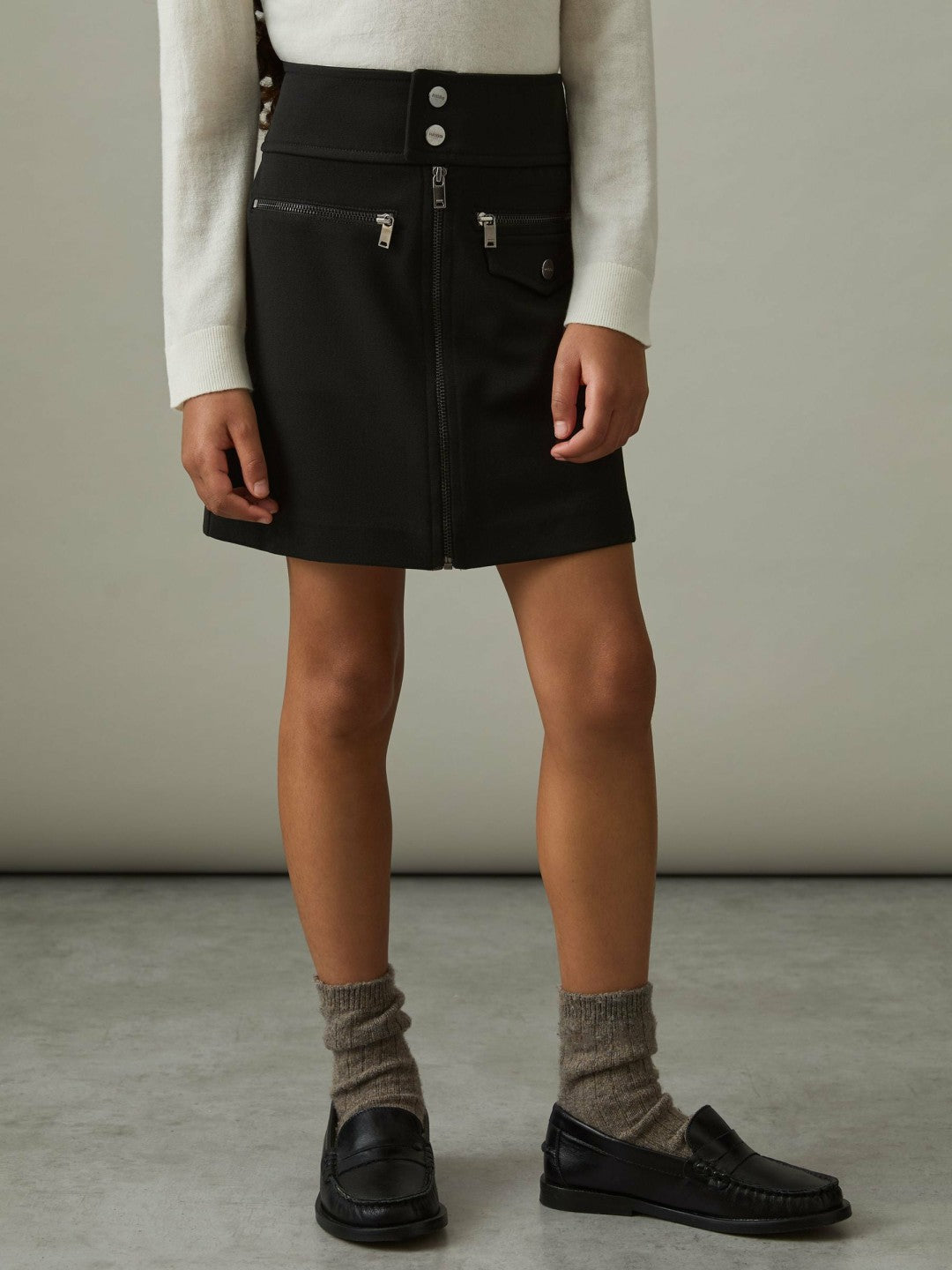 9-13 yrs Piqué Zip-Detail Mini Skirt in Black Children & Baby | Reiss
