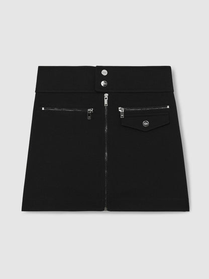 13-14 yrs Piqué Zip-Detail Mini Skirt in Black Children & Baby | Reiss