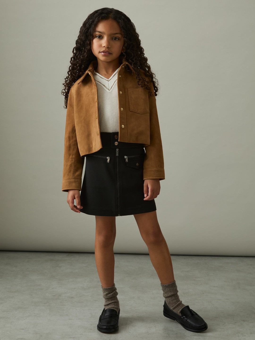 13-14 yrs Piqué Zip-Detail Mini Skirt in Black Children & Baby | Reiss