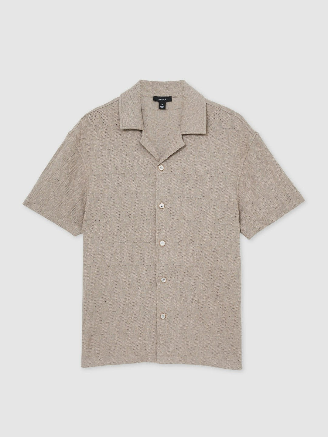 Cotton Textured Cuban-Collar Shirt in Mink Brown Men | Reiss