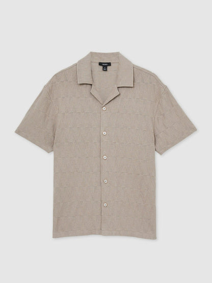 Cotton Textured Cuban-Collar Shirt in Mink Brown Men | Reiss