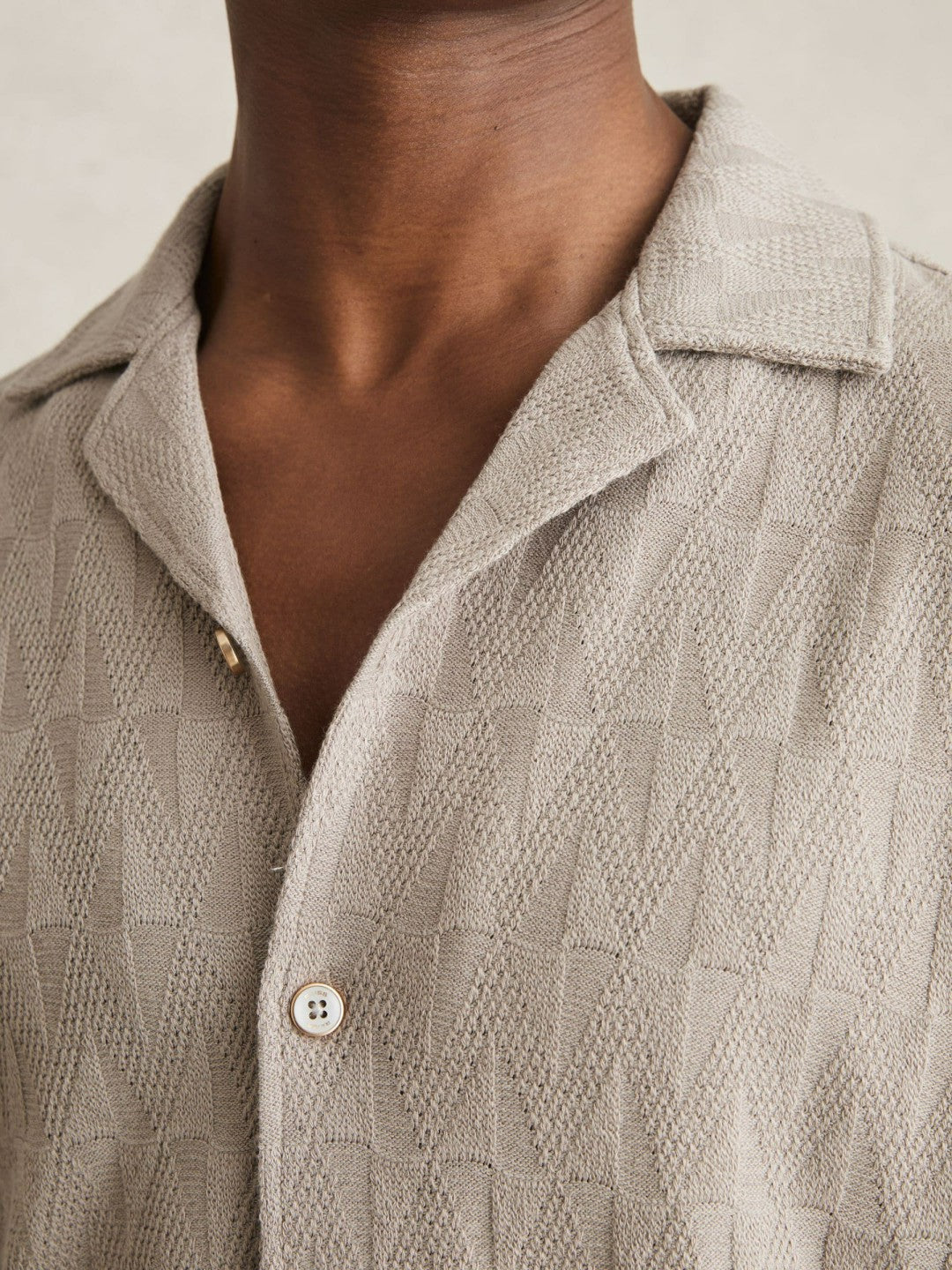Cotton Textured Cuban-Collar Shirt in Mink Brown Men | Reiss