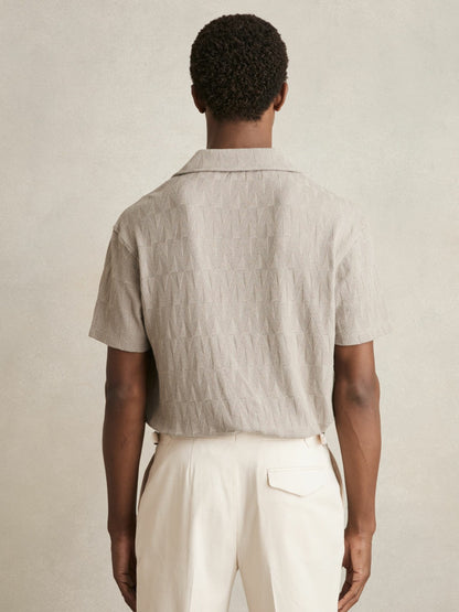 Cotton Textured Cuban-Collar Shirt in Mink Brown Men | Reiss