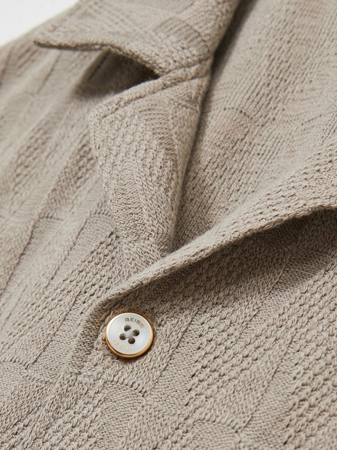 Cotton Textured Cuban-Collar Shirt in Mink Brown Men | Reiss