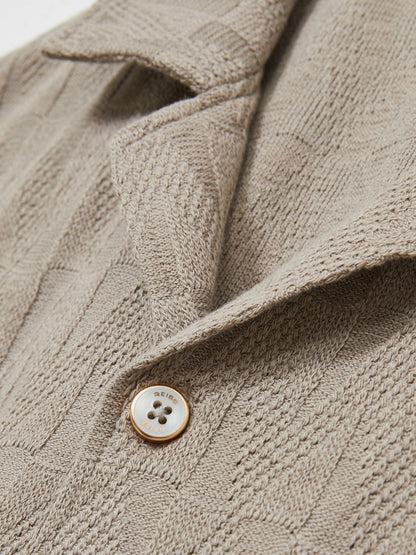 Cotton Textured Cuban-Collar Shirt in Mink Brown Men | Reiss