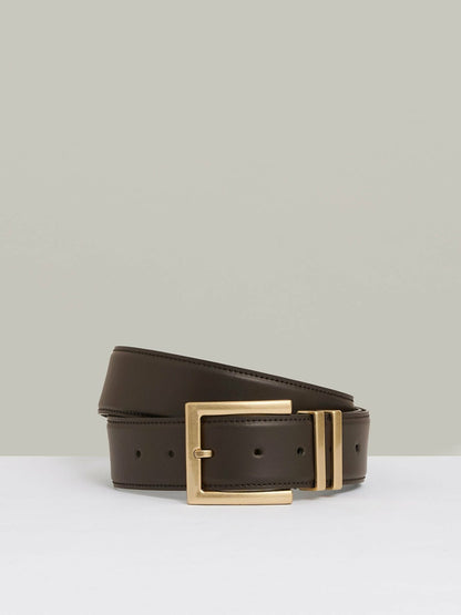 Leather Square Buckle Belt in Chocolate Women | Reiss
