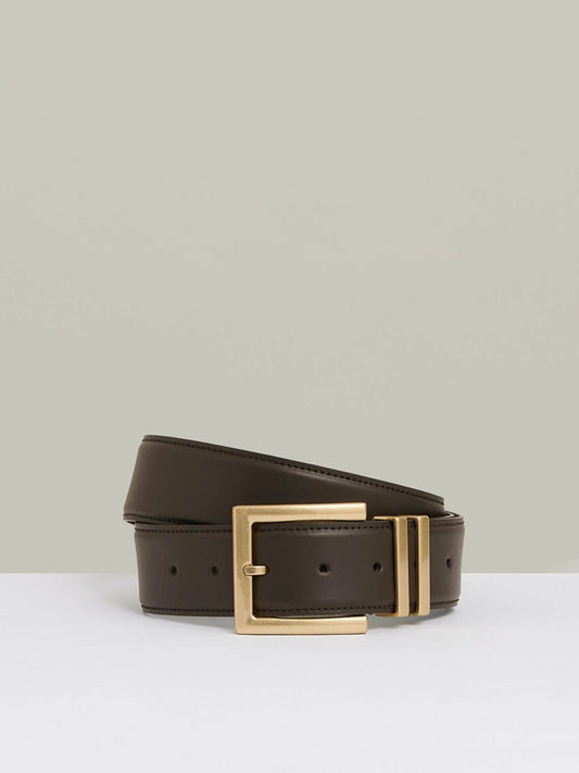 Leather Square Buckle Belt in Chocolate Women | Reiss