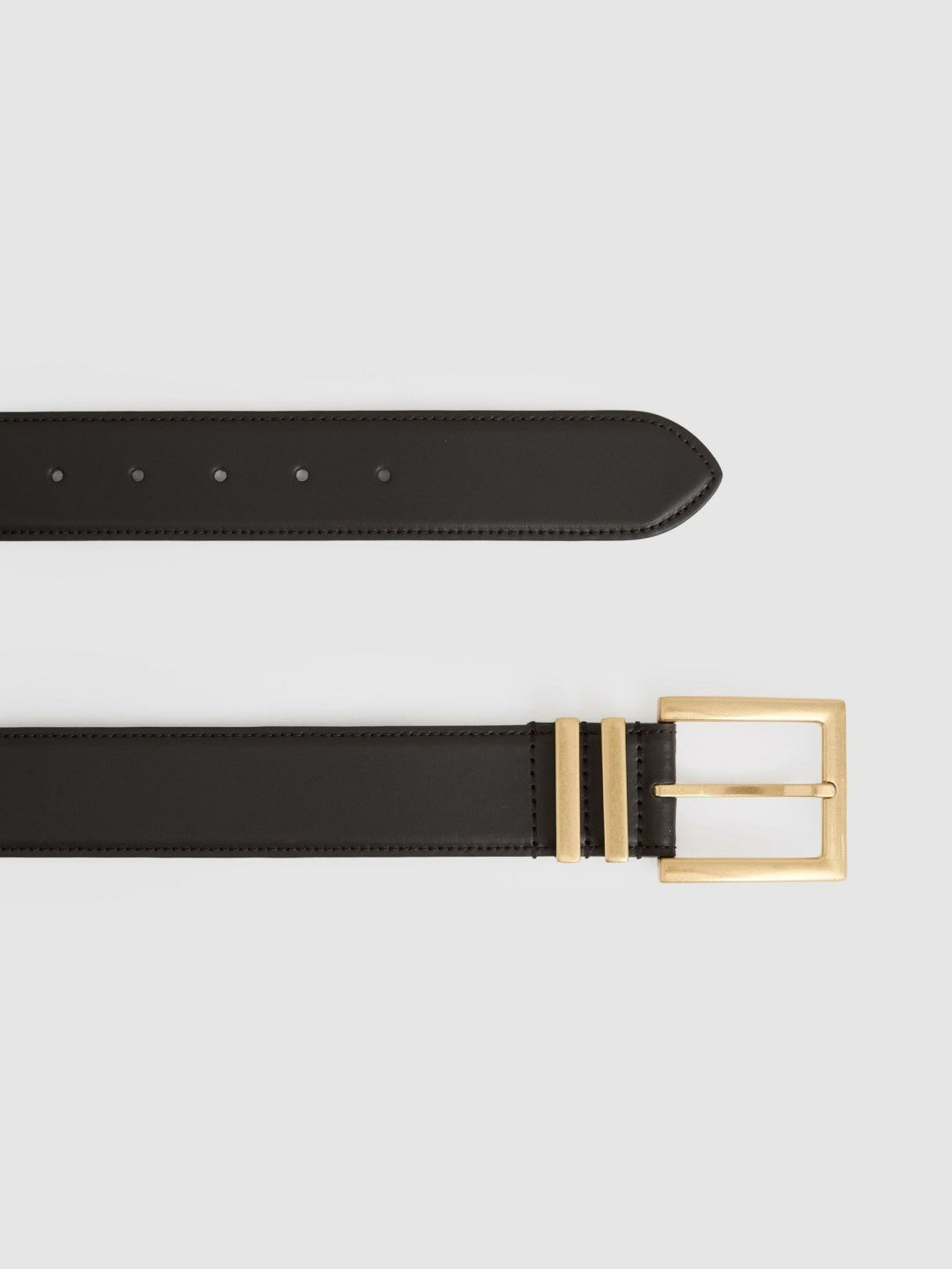 Leather Square Buckle Belt in Chocolate Women | Reiss