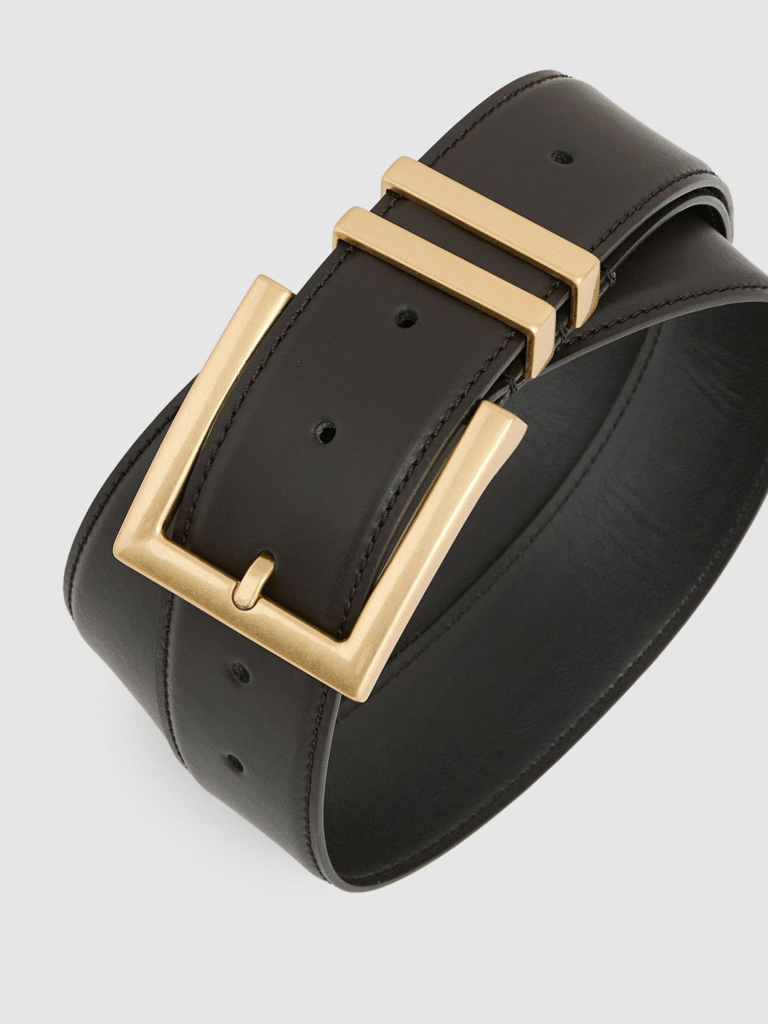 Leather Square Buckle Belt in Chocolate Women | Reiss