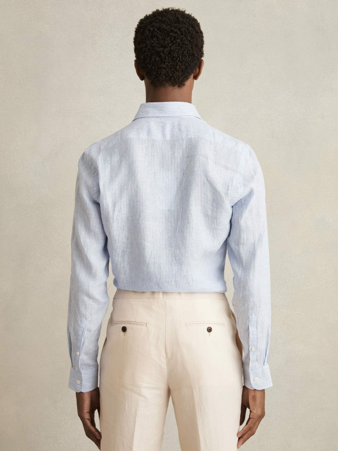 Linen Striped Long Sleeve Shirt in Soft Blue/White Fine Stripe Men | Reiss