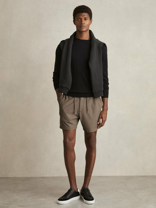 Textured Drawstring Shorts in Mocha Brown Men | Reiss