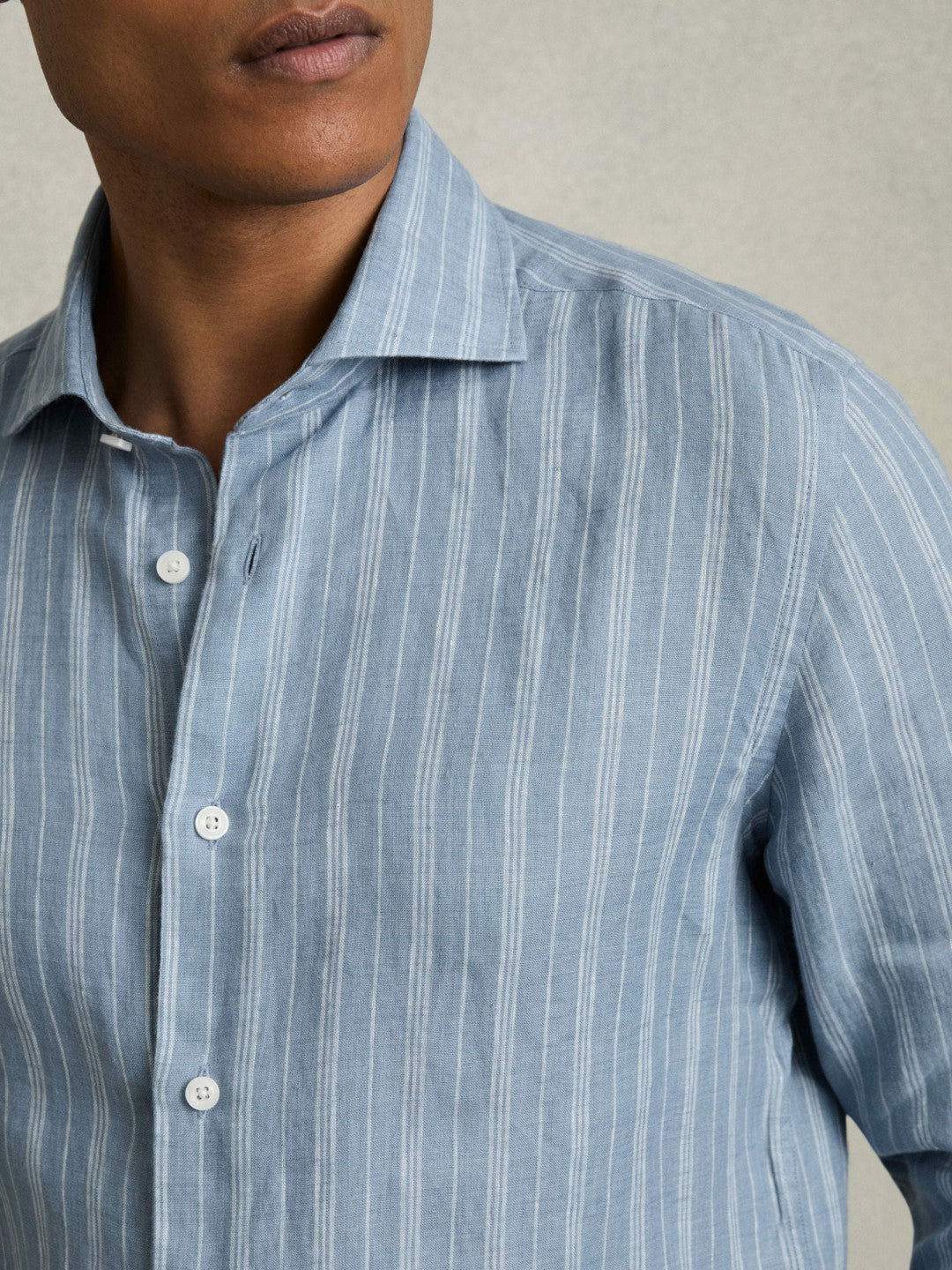 Linen Striped Long Sleeve Shirt in Airforce Blue/White Bengal Stripe Men | Reiss